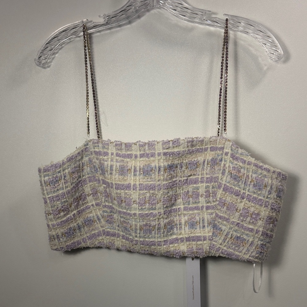 House of Harlow 1960 Tweed Crop Top with rhinestone straps.Size 12. NWT.